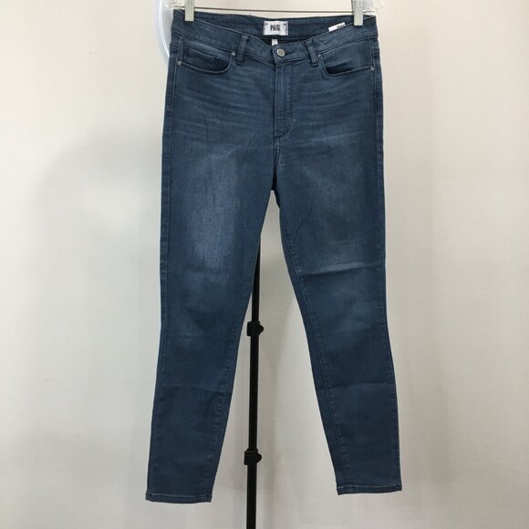 PAIGE Premium Denim Medium Wash 5 Pocket Logo Hardware Skinny Jeans - Picture 1 of 9